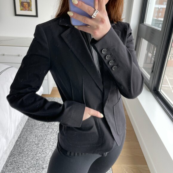 Theory Pintucked One Button Blazer Jacket Black Size 4 - Picture 1 of 5